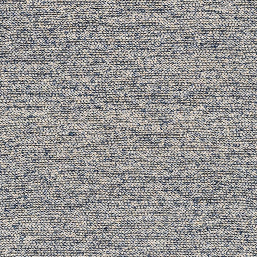Close-up of the hand woven Alyra Light Blue Solid Area Rug, showing wool texture and subtle striped pattern. Swatch