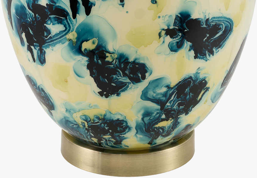 Bright Deep Teal Traditional Table Lamp with linen details for bedside or console tables