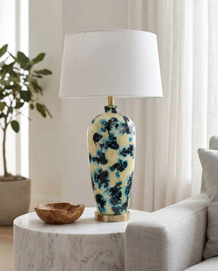 Deep Deep Teal Traditional Table Lamp with linen details for bedside or console tables