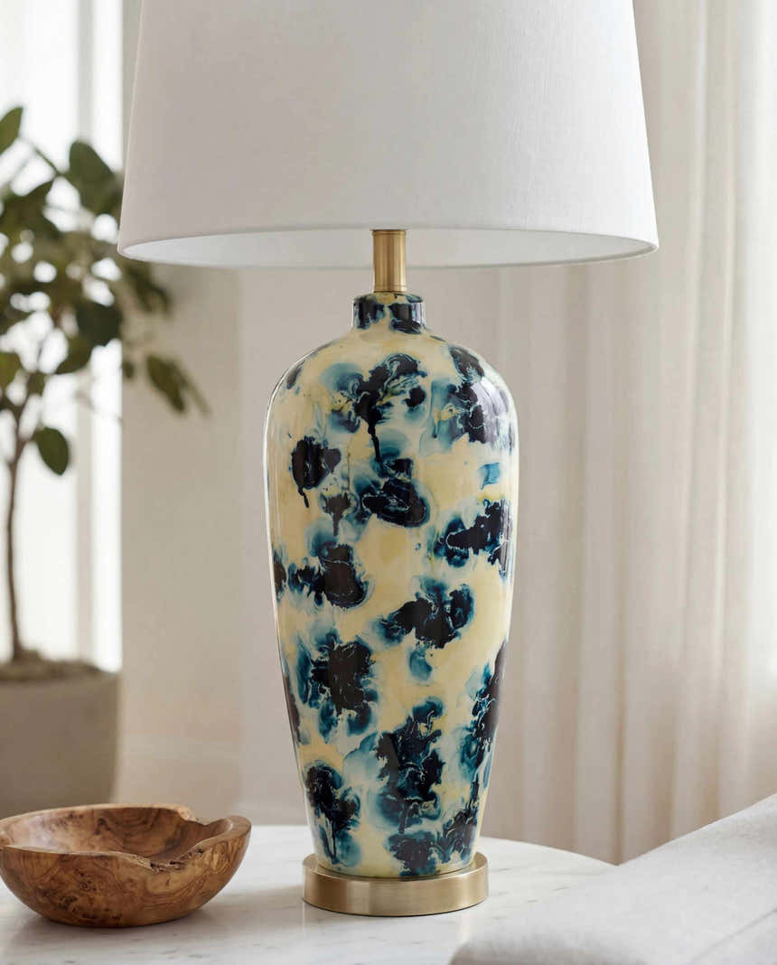 Deep Deep Teal Traditional Table Lamp with linen details for bedside or console tables