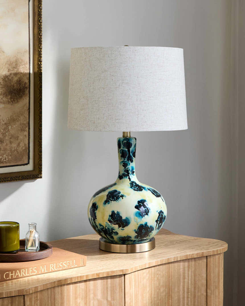 Peach Traditional Table Lamp with linen details for bedside or console tables