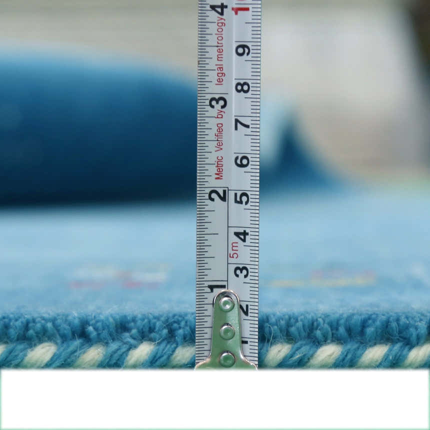 Solid Blue Border Design Hand Loomed Wool Area Rug