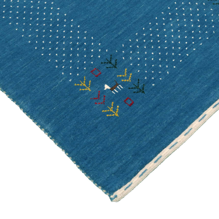 Solid Blue Border Design Hand Loomed Wool Area Rug