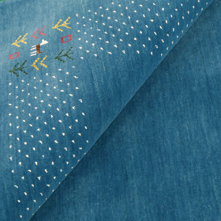 Solid Blue Border Design Hand Loomed Wool Area Rug