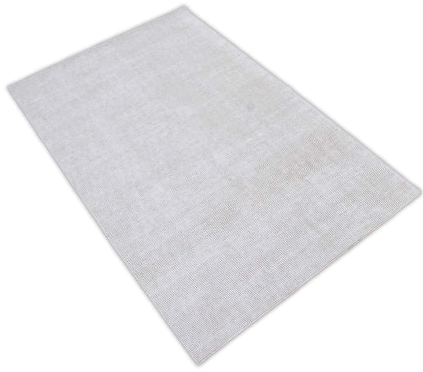 Modern Solid White Hand Made Textured Wool Area Rug