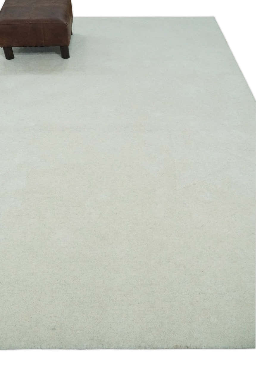 Custom Made Modern Solid Ivory Hand Tufted Wool Rug