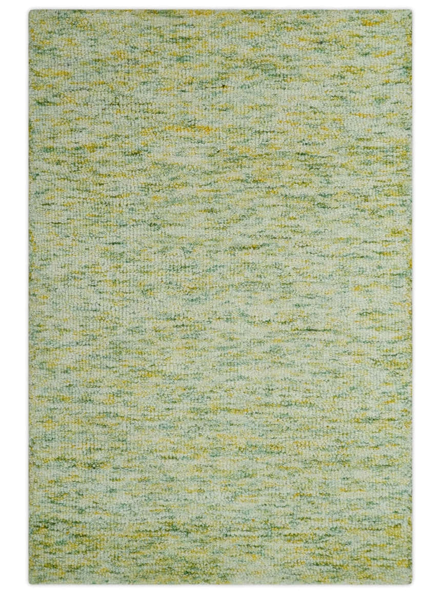 Custom Made Solid Green And Ivory Hand Tufted Natural Wool Area Rug