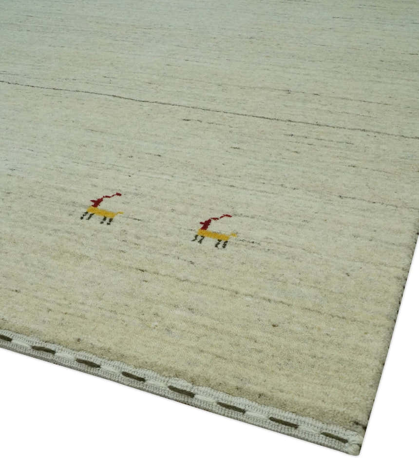 Solid Plain Beige and Charcoal Hand loom Multi size wool area Rug