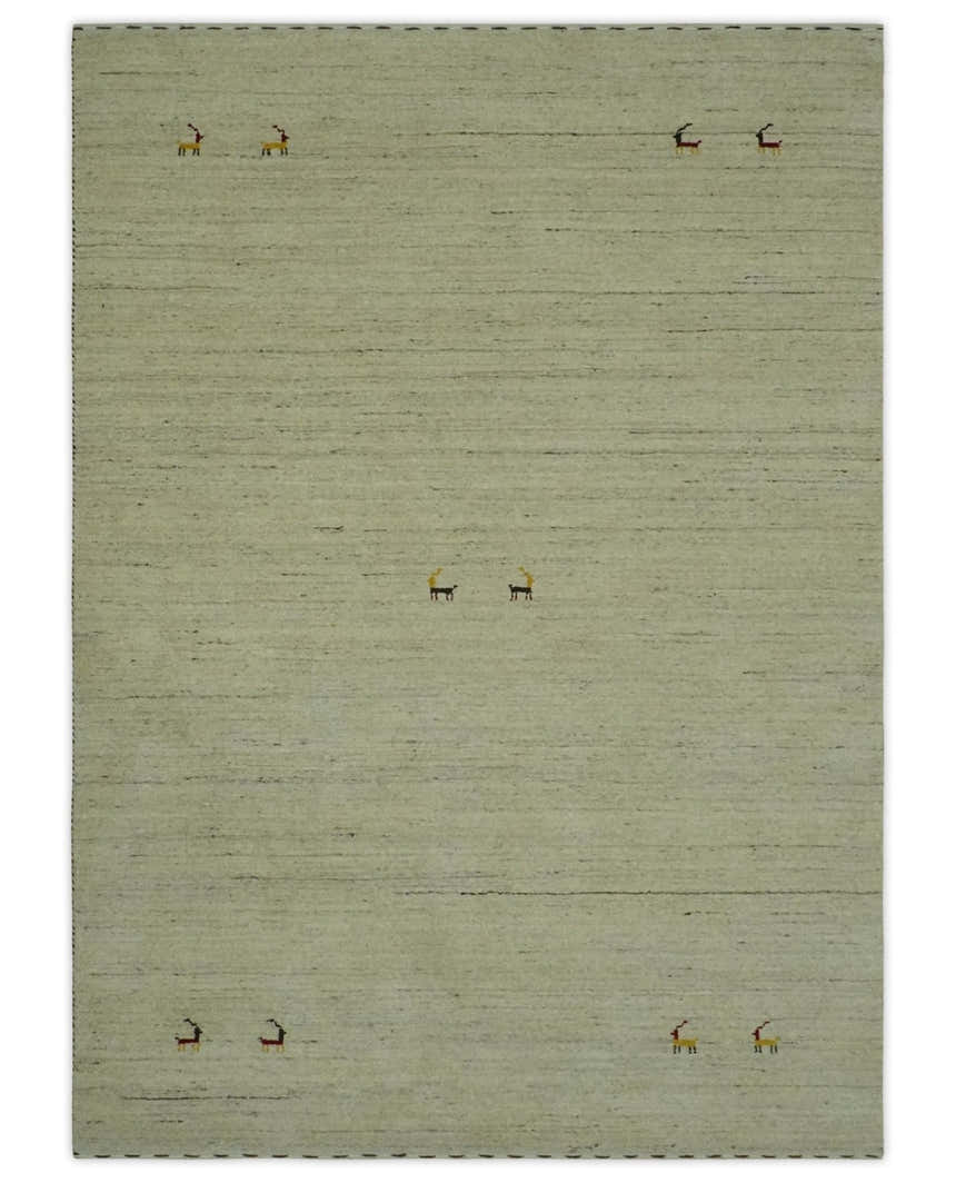 Solid Plain Beige and Charcoal Hand loom Multi size wool area Rug