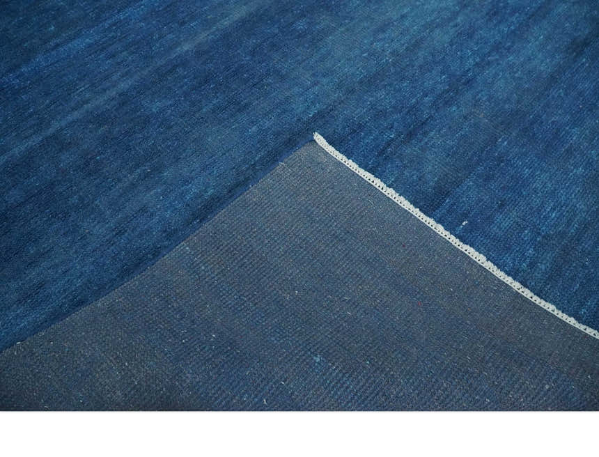 Solid Plane Blue Hand knotted Contemporary Custom Made wool Area Rug