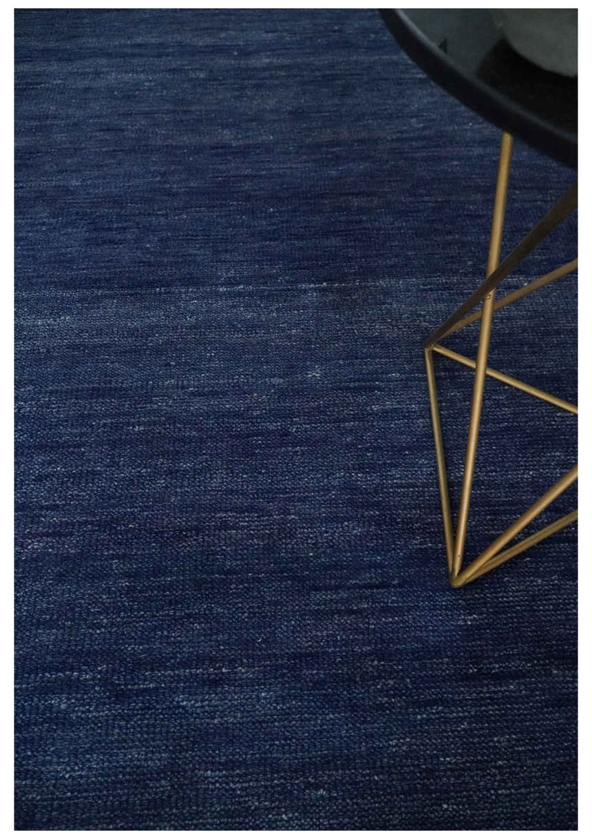 Solid Plane Navy Blue Hand knotted Modern Custom Made wool Area Rug