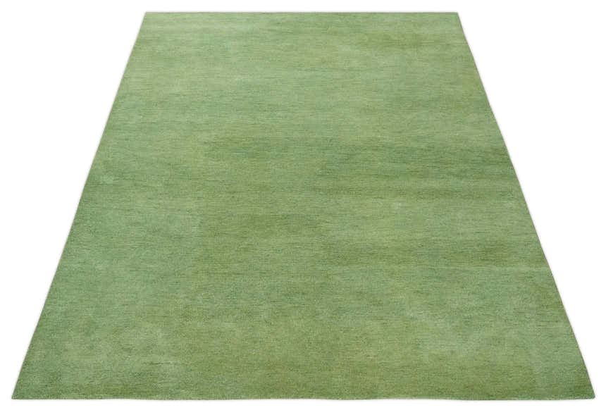 Custom Made solid Green Woolen Hand Tufted contemporary area Rug