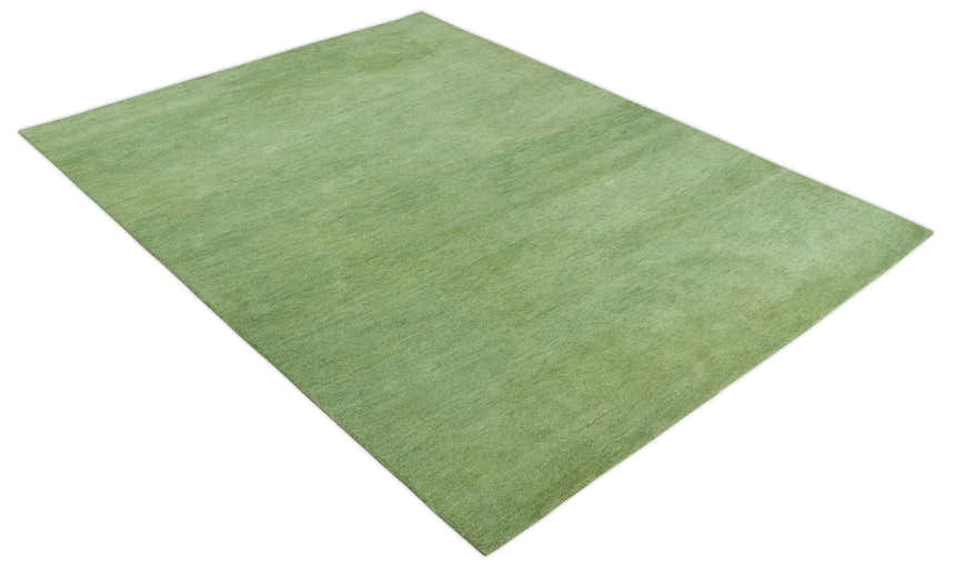 Custom Made solid Green Woolen Hand Tufted contemporary area Rug