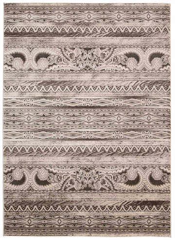 Close-up of the Nourison Karma Beige Vintage Indoor Area Rug, featuring a detailed, ornate pattern and distressed texture.