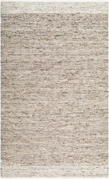 Close-up of the hand woven Arredondo Area Rug. Charcoal, ivory, stone gray, and taupe wool fibers create a textured look. Design-Rectangle-576