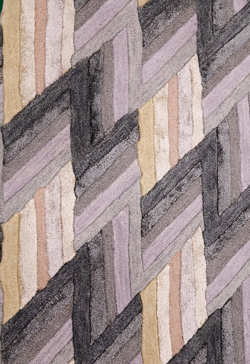 Stripes Pattern Gray Lilac Hand Tufted 4x6 Wool Area Rug