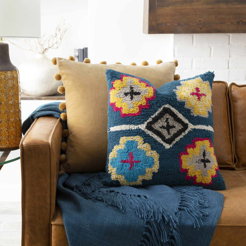 Hancock Tan Pom Pom Throw Pillow - Clearance