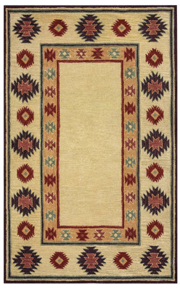 Beige Rizzy SU2015 area rug with Southwestern style. Hand-tufted wool rug with burgundy, navy, and sage geometric patterns. Design-Rectangle