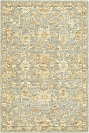 Close-up of the Novavu Traditional Handmade Area Rug. Ivory, sage, sandstone, and yellow floral pattern on wool rug. Design-Rectangle-576