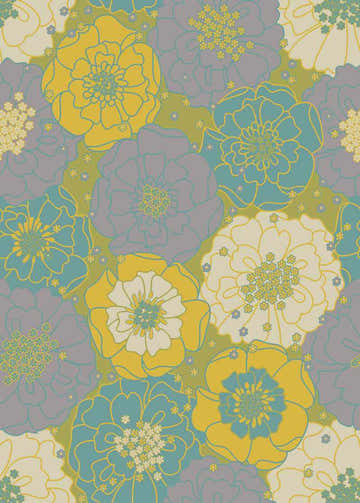 Close-up of the Nourison Home & Garden Green Contemporary Area Rug featuring a large floral pattern in green, yellow, blue, and gray.