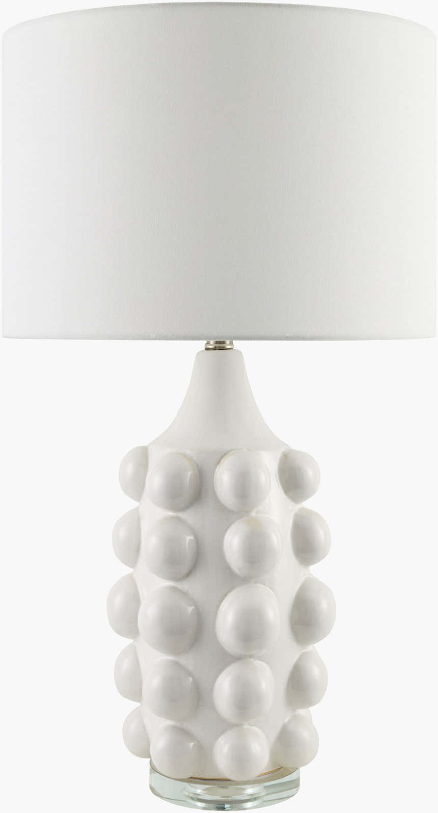 White Modern Table Lamp with linen details for bedside or console tables