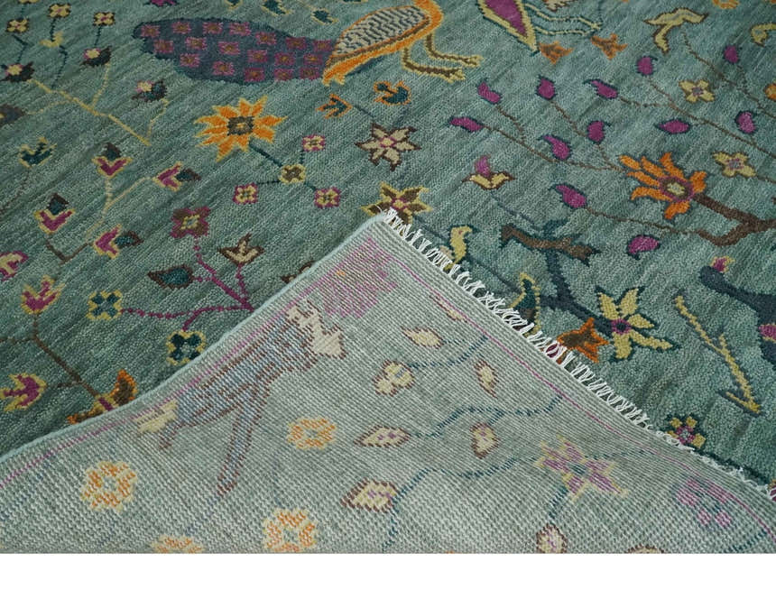 The Jungle Life Peacock on tree Rug Hand Knotted Multi Size Green Wool Rug