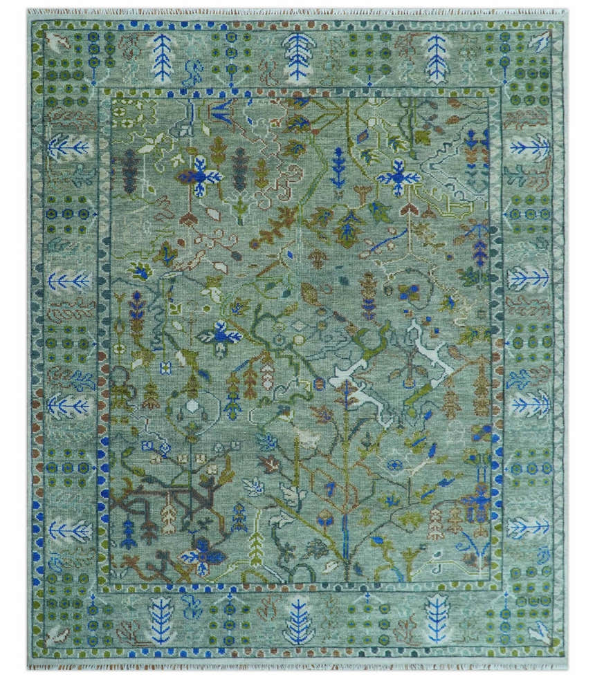 The Plants and Roots Green Hand Knotted Traditional Custom Made Wool Area Rug
