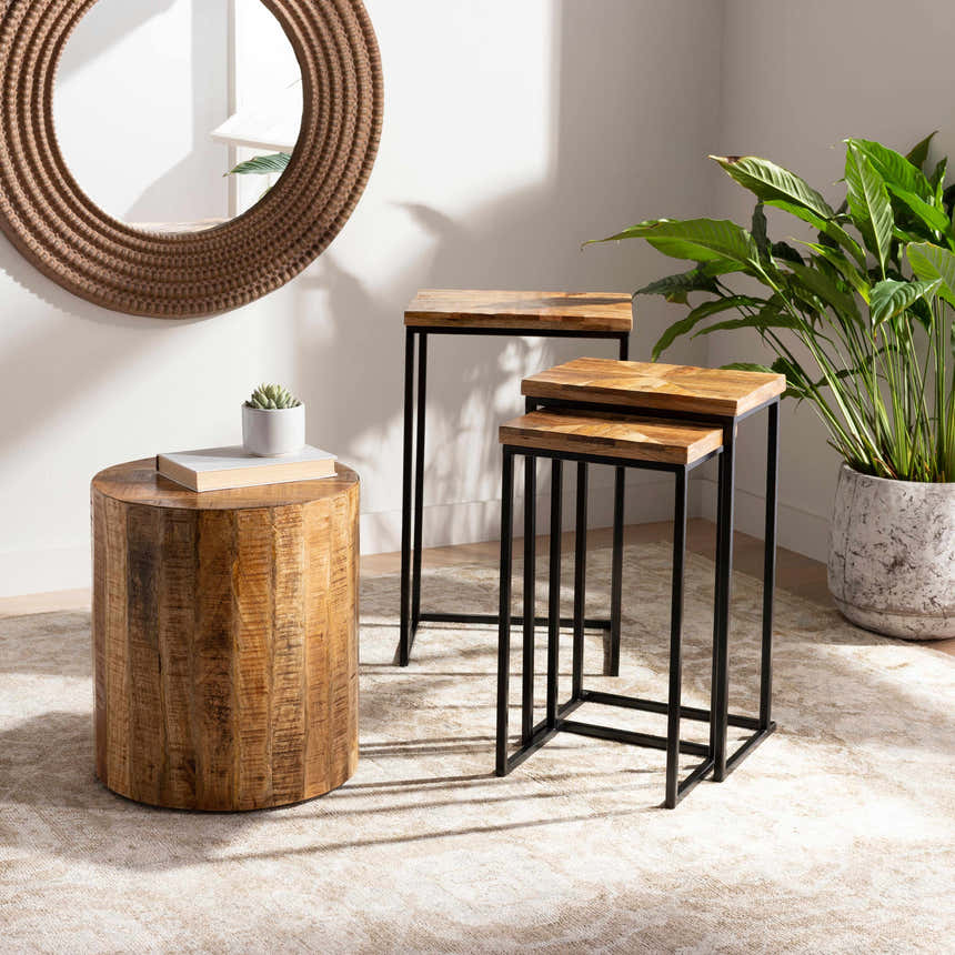 Bungsuan Natural Wood End Table with wheels