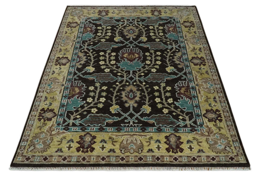 Traditional Black, Beige and Blue Antique Style Hand knotted Wool Area Rug