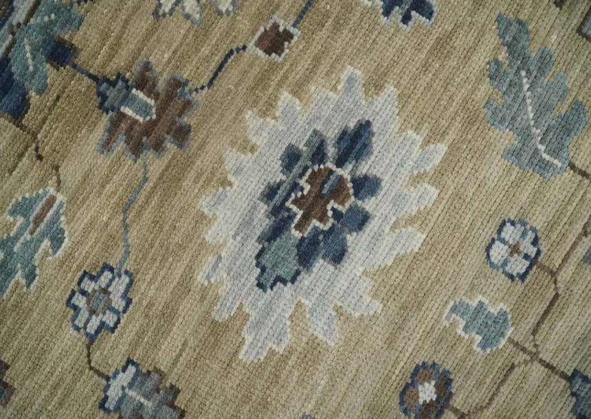 Traditional Beige and Gray Multi Size Turkish Knot Antique Style Floral Hand knotted Oushak Wool Area Rug