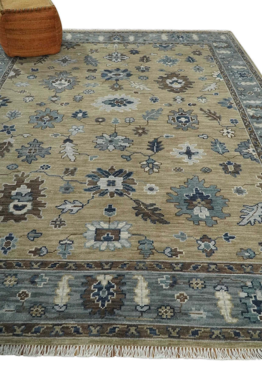 Traditional Beige and Gray Multi Size Turkish Knot Antique Style Floral Hand knotted Oushak Wool Area Rug