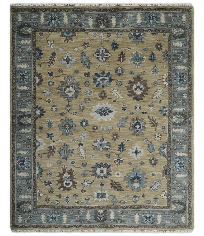 Traditional Beige and Gray Multi Size Turkish Knot Antique Style Floral Hand knotted Oushak Wool Area Rug
