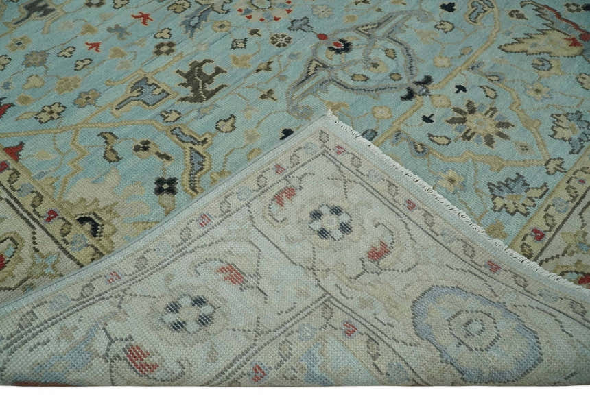 Traditional Floral Blue, Ivory and Beige Oriental Oushak Multi size wool Area Rug