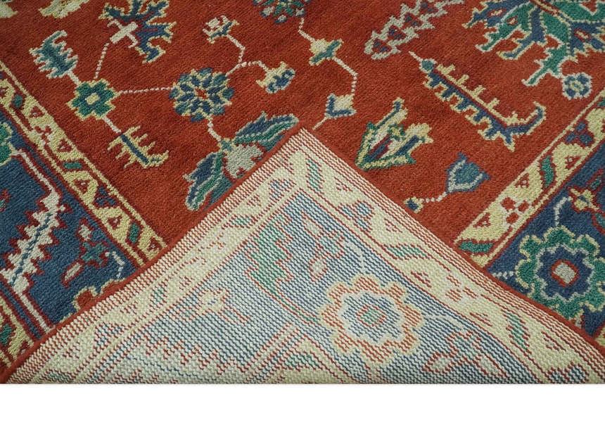 Traditional Floral Red, Blue, Beige and Green Hand Knotted Medallion Custom Made wool Area Rug