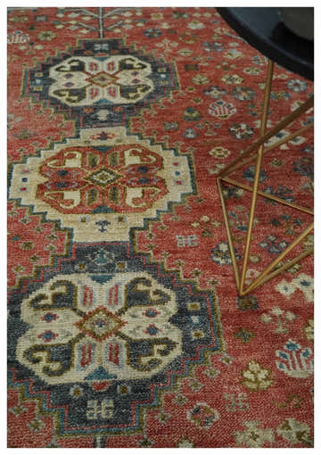 Traditional floral Rust, Charcoal and Beige Mamluk design Custom Made wool Area Rug