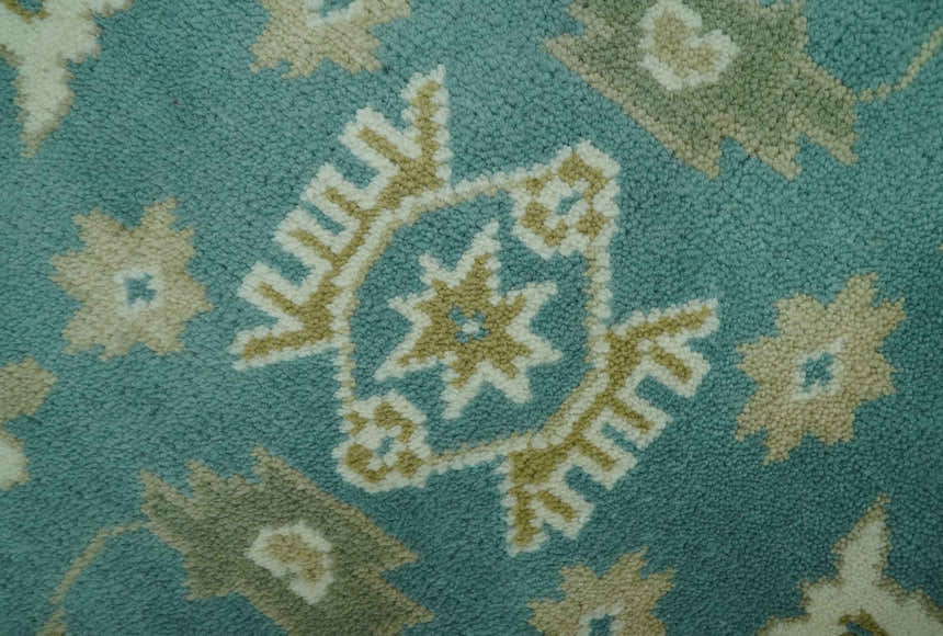 Traditional Floral Teal, Ivory and Beige Oriental Hand Knotted Multi Size wool rug