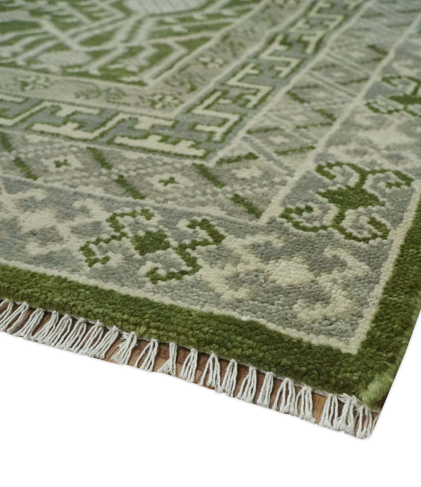 Traditional Hand knotted Royal Green and Ivory Turkish Design wool Area Rug