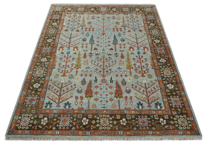 Tree of Life Hand Knotted Silver, Brown and Rust Traditional Wool Rug