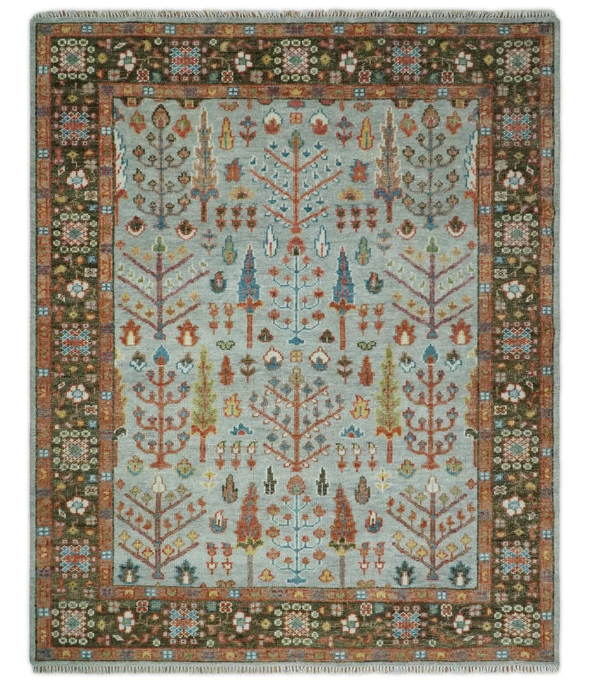 Tree of Life Hand Knotted Silver, Brown and Rust Traditional Wool Rug