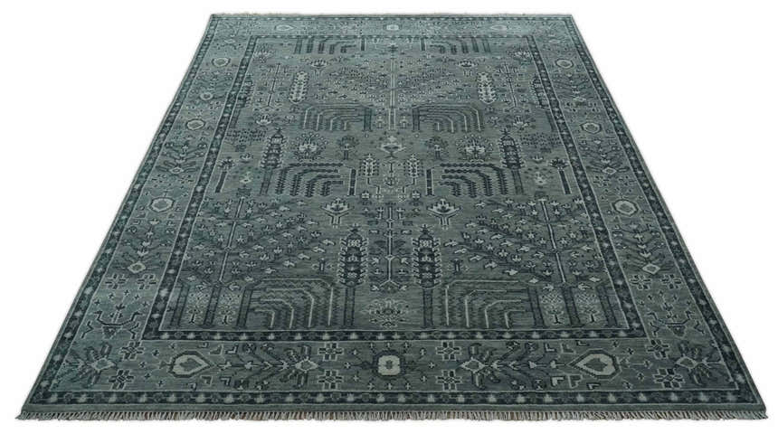 Tree of life Gray, Charcoal and Ivory Hand knotted Traditional Floral Multi Size wool Area Rug