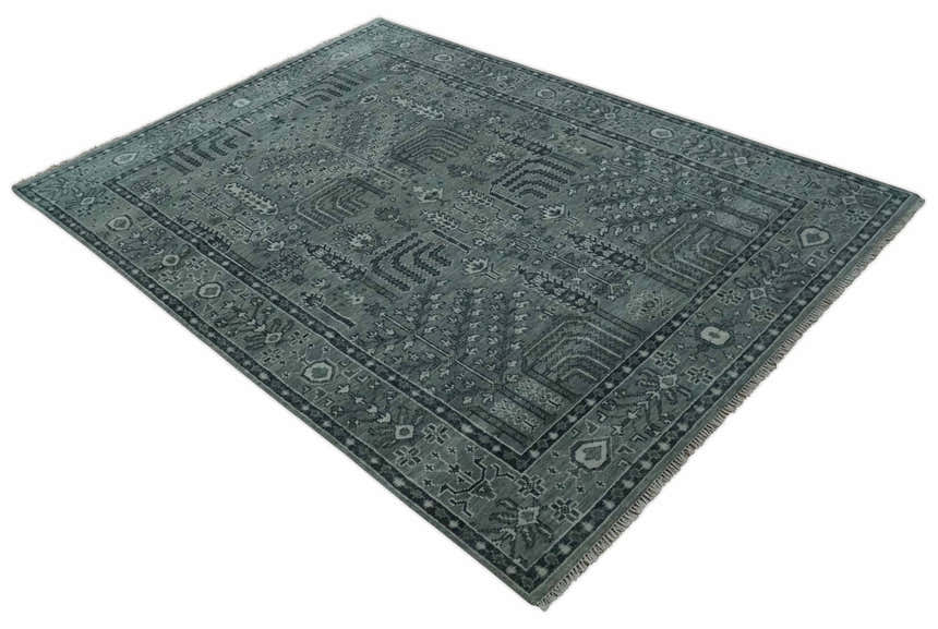Tree of life Gray, Charcoal and Ivory Hand knotted Traditional Floral Multi Size wool Area Rug
