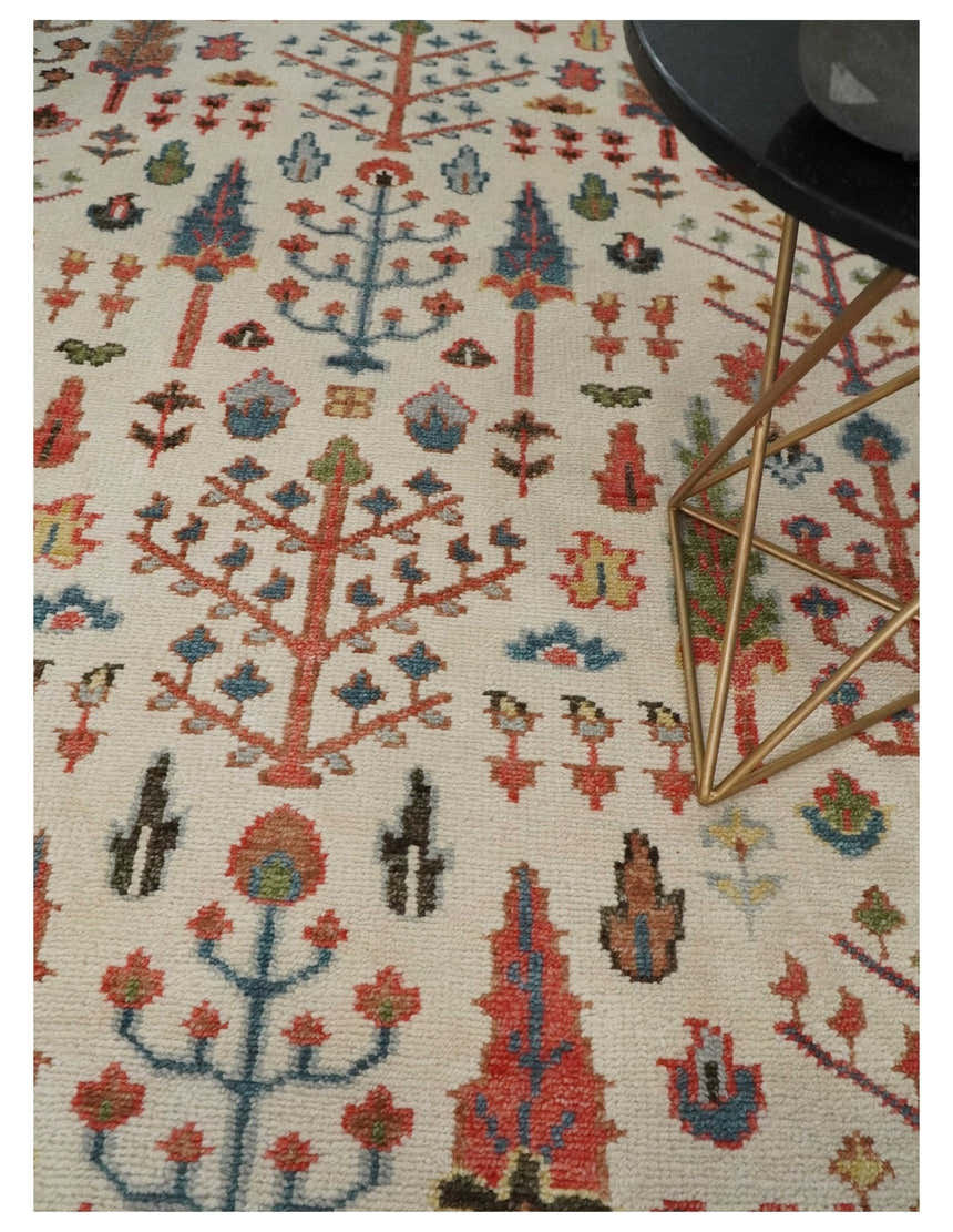Tree of Life Hand Knotted Ivory, Brown and Rust Traditional Oushak Multi Size Wool Rug