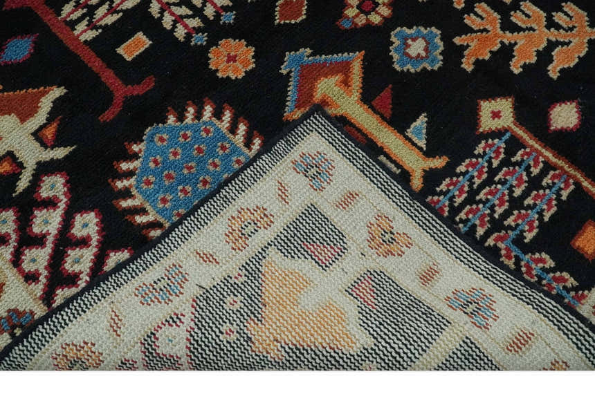 Tree of life Vibrant colorful Black, Beige, Peach and Blue Hand Knotted Traditional Oushak Custom Made wool area Rug