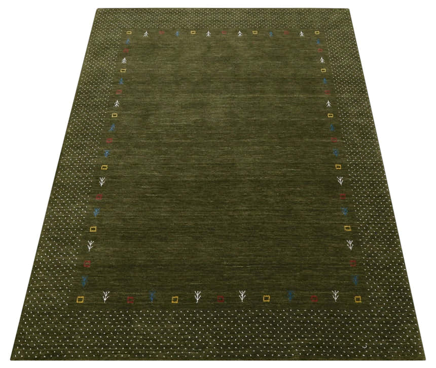 Tribal Border Design Hand Loomed Wool Area Rug