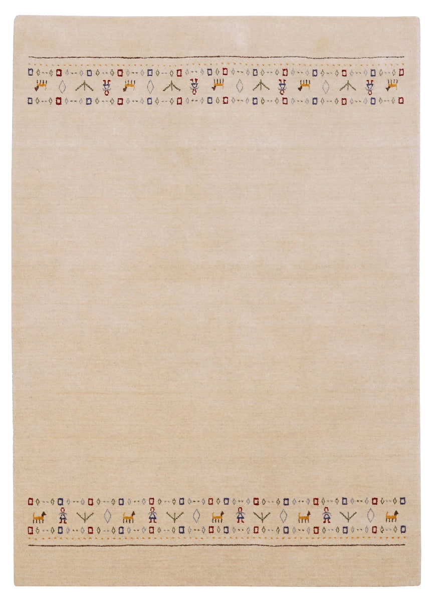 Tribal Border Ivory Design Hand Loomed Wool Area Rug