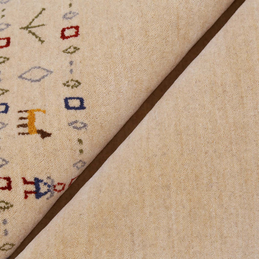 Tribal Border Ivory Design Hand Loomed Wool Area Rug
