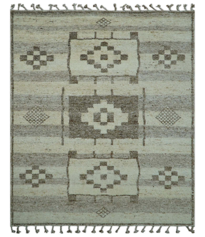 Tribal Custom Made Contemporary Beige Hand knotted Wool Area Rug