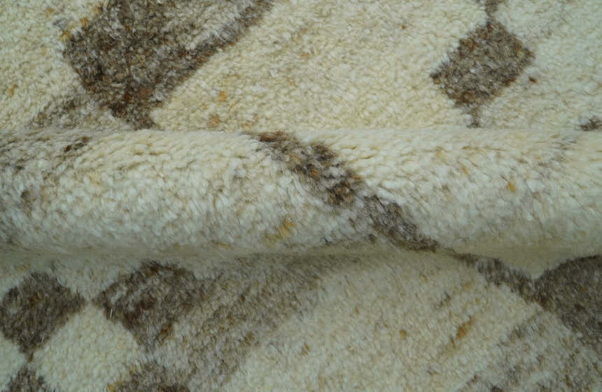 Tribal Custom Made Contemporary Beige Hand knotted Wool Area Rug