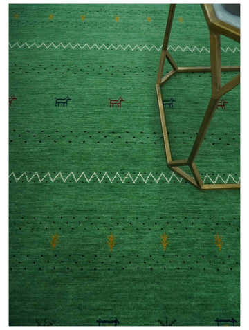 Tribal Design Green Custom Made Traditional Hand loom Wool Area Rug