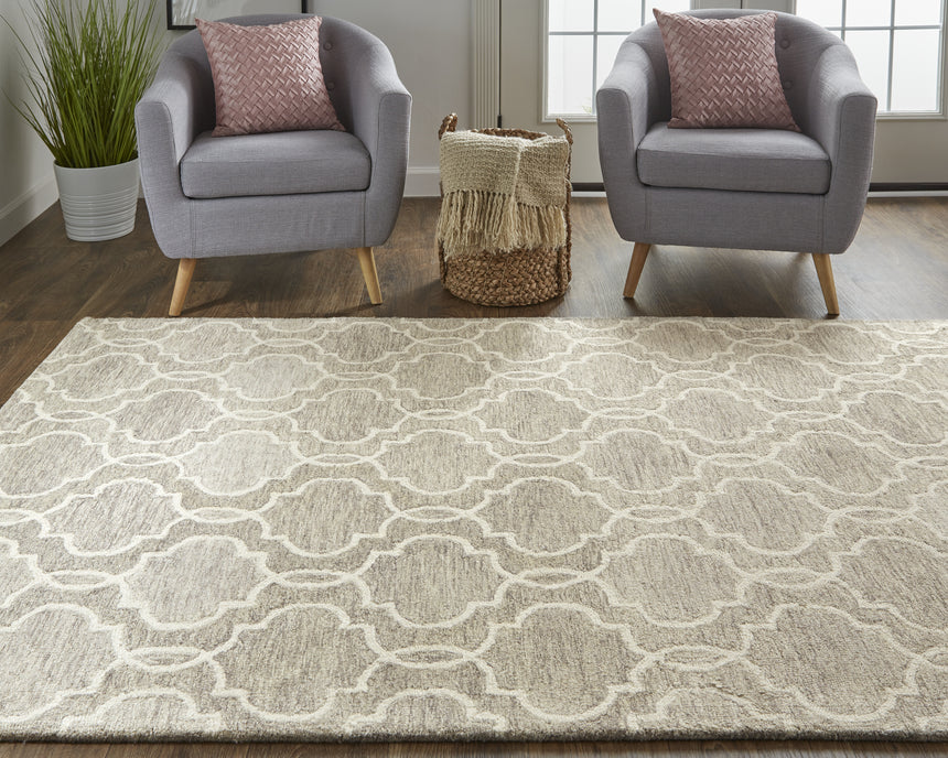 Feizy Belfort Transitional Trellis & Lattice - Gray/Ivory Area Rug